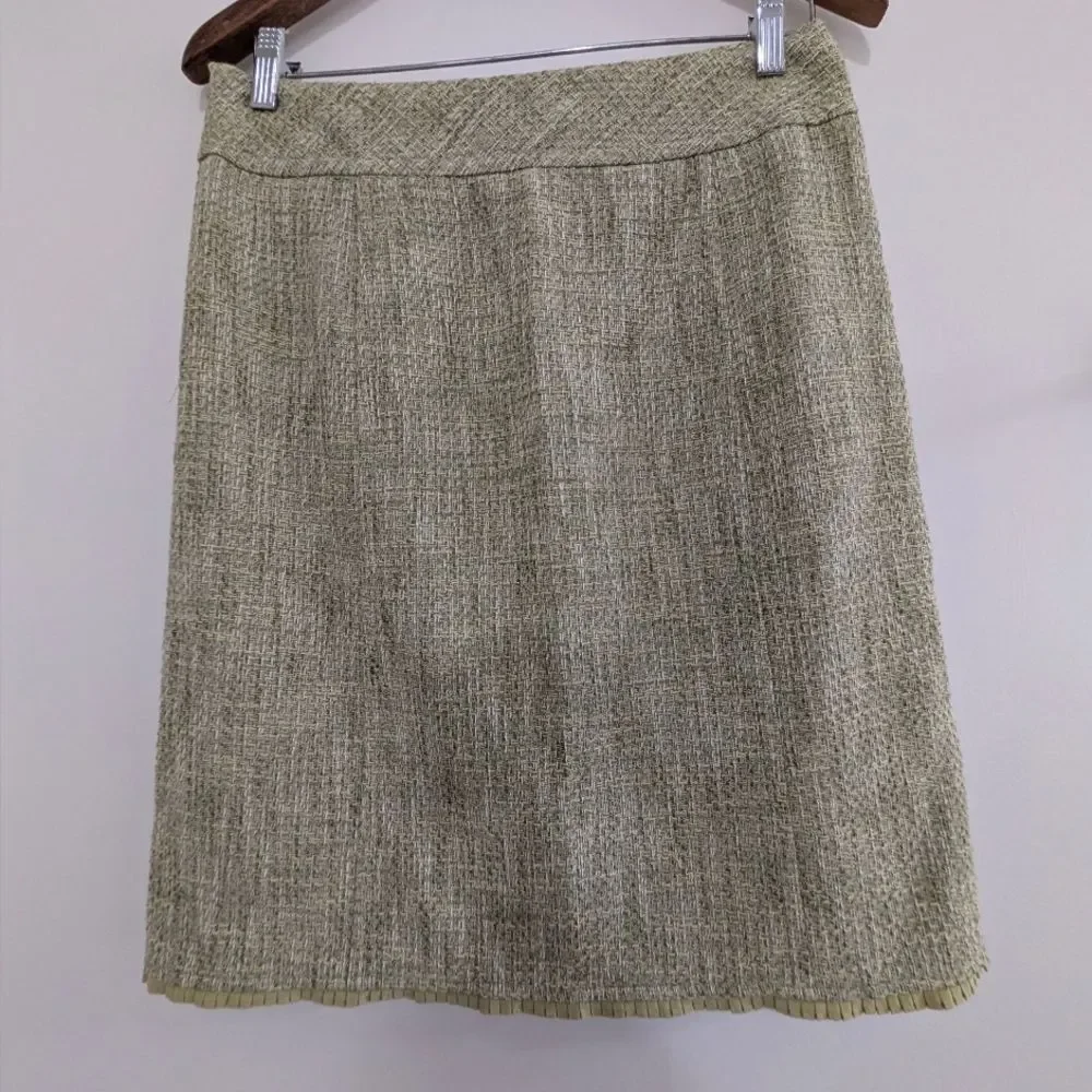 Ann Taylor Chartreuse Green Tweed Pencil Skirt Size 4 Poetcore Office Siren